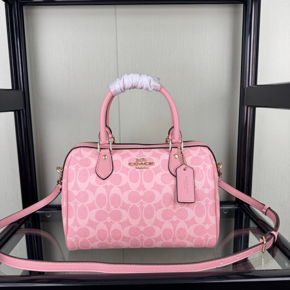 Coach Rowan Large Satchel Bag 2way In Signature Canvas In Powder Pink CAO77 NWT